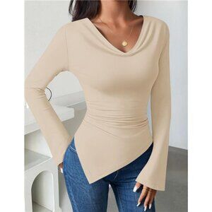 ✨ Cowl Neck Ruched Knit Top | Long Sleeve Slim Fit